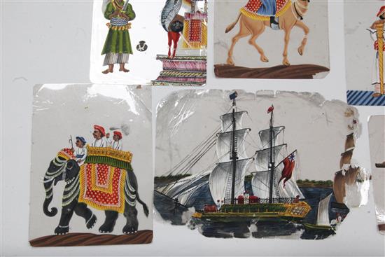 An extensive collection of 19th century Indian gouache on mica pictures, largest 5 x 7in. approx., unframed